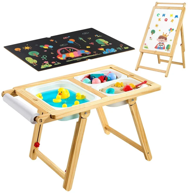 Main image of VEVOR Sensory Table for Toddlers, Wooden Kids Activity Table and Art Easel with Reversible Double-Sided Board, Storage Bins, for Boys and Girls Playing Sand and Water, Drawing, Studying, Dining