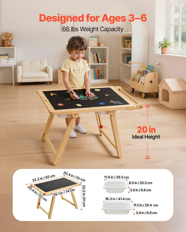 Alt view image 4 of 8 - VEVOR Sensory Table for Toddlers, Wooden Kids Activity Table and Art Easel with Reversible Double-Sided Board, Storage Bins, for Boys and Girls Playing Sand and Water, Drawing, Studying, Dining