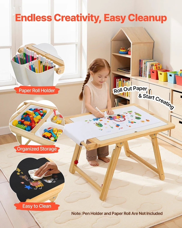 Alt view image 6 of 8 - VEVOR Sensory Table for Toddlers, Wooden Kids Activity Table and Art Easel with Reversible Double-Sided Board, Storage Bins, for Boys and Girls Playing Sand and Water, Drawing, Studying, Dining