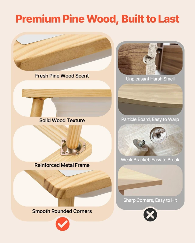 Alt view image 5 of 8 - VEVOR Sensory Table for Toddlers, Wooden Kids Activity Table with 2 Stools, Double-Sided Board, Storage Bins, and Non-Slip Feet, for Boys and Girls Playing Sand and Water, Drawing, Studying, Dining
