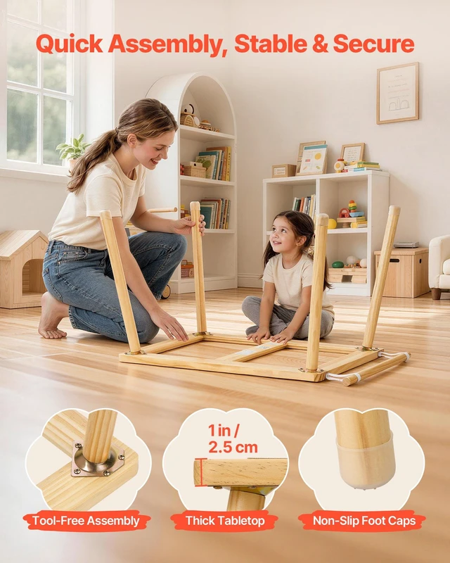 Alt view image 6 of 8 - VEVOR Sensory Table for Toddlers, Wooden Kids Activity Table with 2 Stools, Double-Sided Board, Storage Bins, and Non-Slip Feet, for Boys and Girls Playing Sand and Water, Drawing, Studying, Dining
