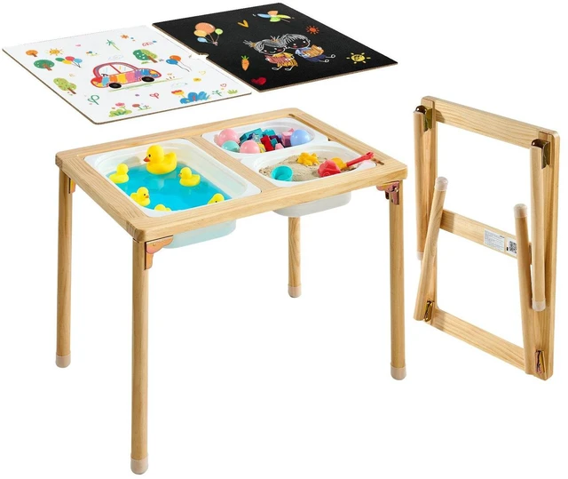 Main image of VEVOR Sensory Table for Toddlers, Foldable Wooden Kids Activity Table with Double-Sided Board, Storage Bins, and Non-Slip Feet, for Boys and Girls Playing Sand and Water, Drawing, Studying, Dining