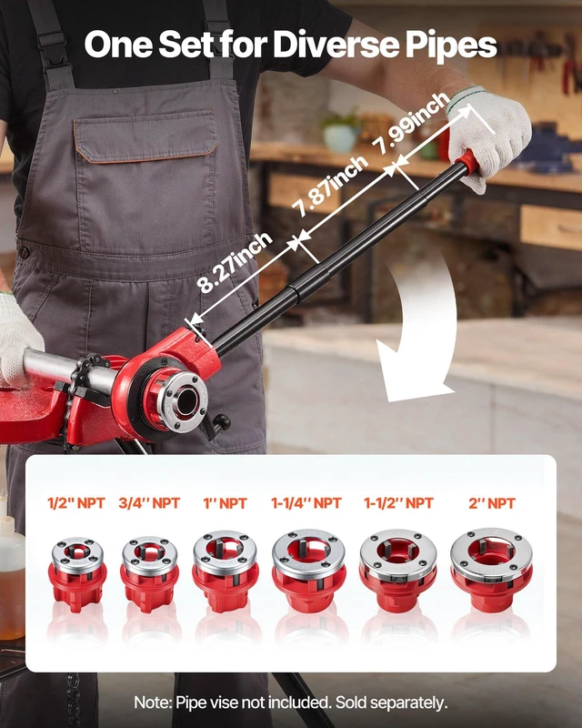 Alt view image 2 of 8 - VEVOR Ratchet Pipe Threader Kit with 6 Dies, 1/2" NPT to 2" NPT Manual Ratcheting Pipe Threading Tool, Portable Pipes Threader Set with Toolbox for Plumbing Installation & Repair