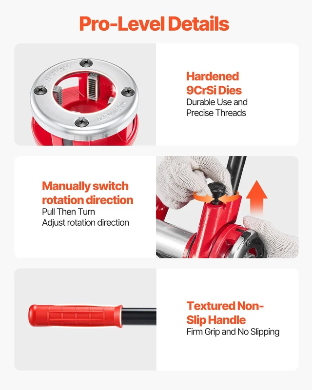 Alt view image 6 of 8 - VEVOR Ratchet Pipe Threader Kit with 6 Dies, 1/2" NPT to 2" NPT Manual Ratcheting Pipe Threading Tool, Portable Pipes Threader Set with Toolbox for Plumbing Installation & Repair