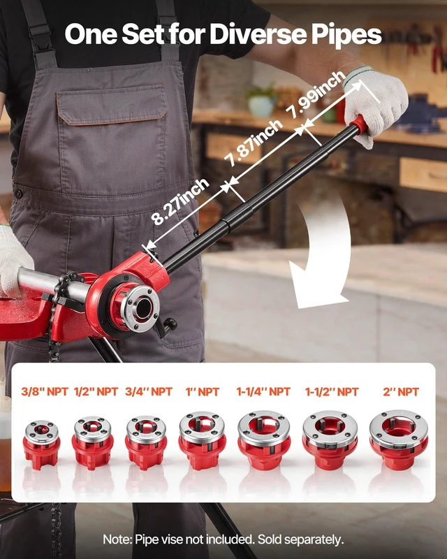 Alt view image 2 of 8 - VEVOR Ratchet Pipe Threader Kit with 7 Dies, 3/8" NPT to 2" NPT Manual Ratcheting Pipe Threading Tool, Portable Pipes Threader Set with Toolbox for Plumbing Installation & Repair