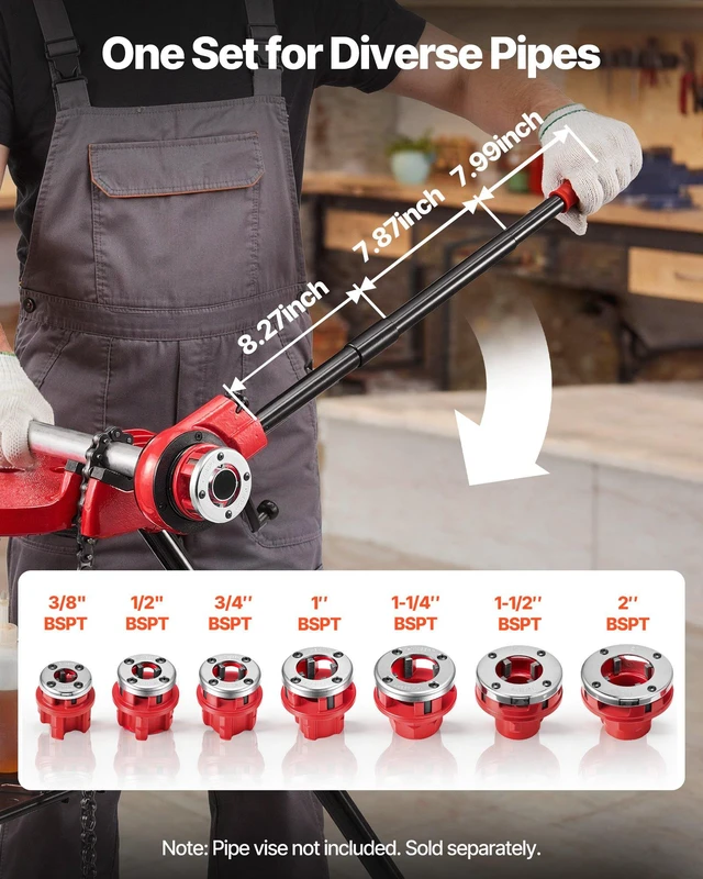 Alt view image 2 of 8 - VEVOR Ratchet Pipe Threader Kit with 7 Dies, 3/8" BSPT to 2" BSPT Manual Ratcheting Pipe Threading Tool, Portable Pipes Threader Set with Toolbox for Plumbing Installation & Repair