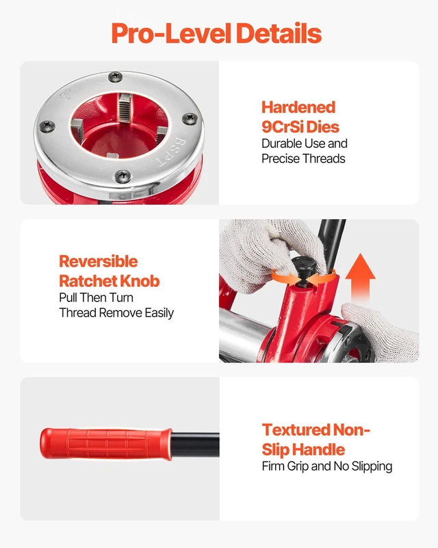 Alt view image 6 of 8 - VEVOR Ratchet Pipe Threader Kit with 7 Dies, 3/8" BSPT to 2" BSPT Manual Ratcheting Pipe Threading Tool, Portable Pipes Threader Set with Toolbox for Plumbing Installation & Repair