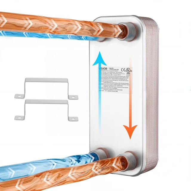 Main image of VEVOR Plate Heat Exchanger, 5 x 12 in Brazed Plate Water to Water Heat Exchanger with 20 Plates, Mounting Bracket, Sturdy Stainless Steel Construction, 170-330K BTU for Boiler, Radiant Floor Heating