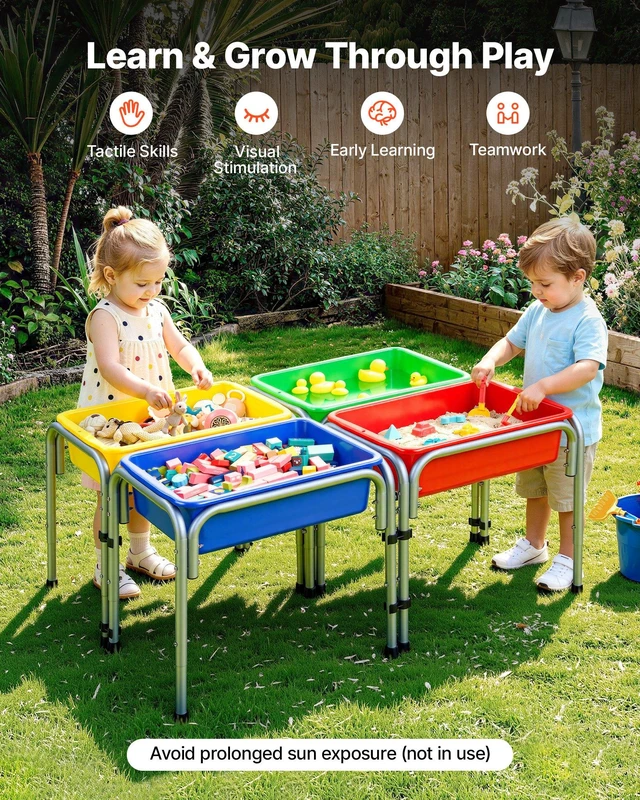 Alt view image 3 of 8 - VEVOR Sensory Table for Toddlers, Kids 4-Station Sand and Water Adjustable Play Table with Detachable Storage Bins and Non-Slip Feet, Carbon Steel Frame, Rounded Corners, for Boys and Girls Exploring