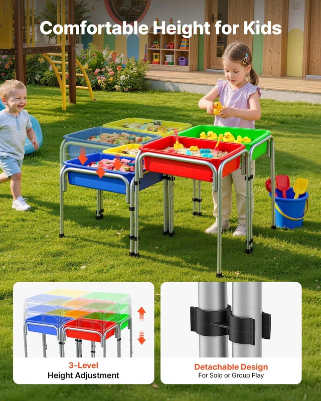 Alt view image 5 of 8 - VEVOR Sensory Table for Toddlers, Kids 4-Station Sand and Water Adjustable Play Table with Detachable Storage Bins and Non-Slip Feet, Carbon Steel Frame, Rounded Corners, for Boys and Girls Exploring