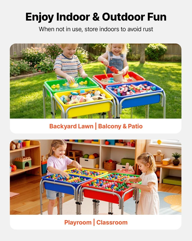 Alt view image 7 of 8 - VEVOR Sensory Table for Toddlers, Kids 4-Station Sand and Water Adjustable Play Table with Detachable Storage Bins and Non-Slip Feet, Carbon Steel Frame, Rounded Corners, for Boys and Girls Exploring