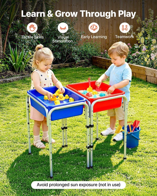 Alt view image 3 of 8 - VEVOR Sensory Table for Toddlers, Kids 2-Station Sand and Water Adjustable Play Table with Detachable Storage Bins and Non-Slip Feet, Carbon Steel Frame, Rounded Corners, for Boys and Girls Exploring