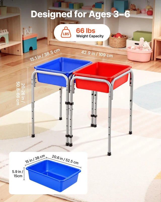 Alt view image 4 of 8 - VEVOR Sensory Table for Toddlers, Kids 2-Station Sand and Water Adjustable Play Table with Detachable Storage Bins and Non-Slip Feet, Carbon Steel Frame, Rounded Corners, for Boys and Girls Exploring