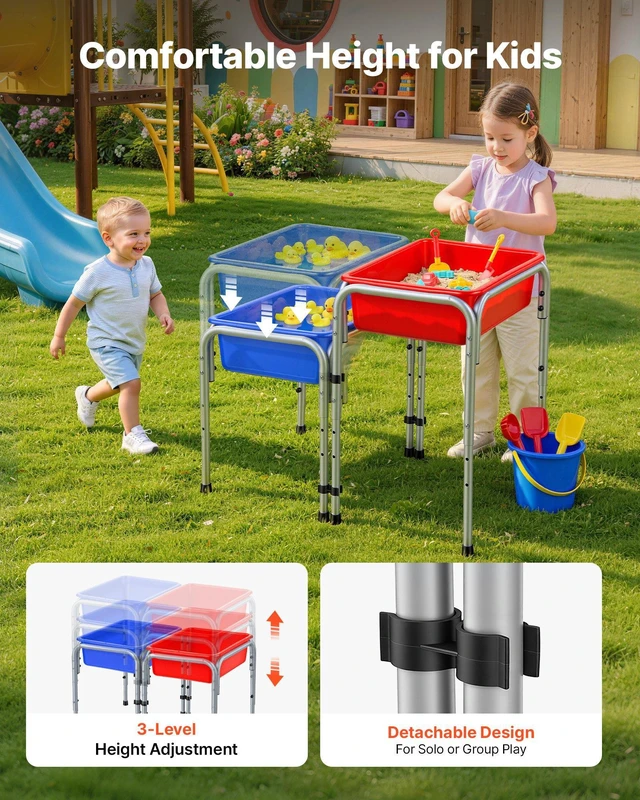 Alt view image 5 of 8 - VEVOR Sensory Table for Toddlers, Kids 2-Station Sand and Water Adjustable Play Table with Detachable Storage Bins and Non-Slip Feet, Carbon Steel Frame, Rounded Corners, for Boys and Girls Exploring