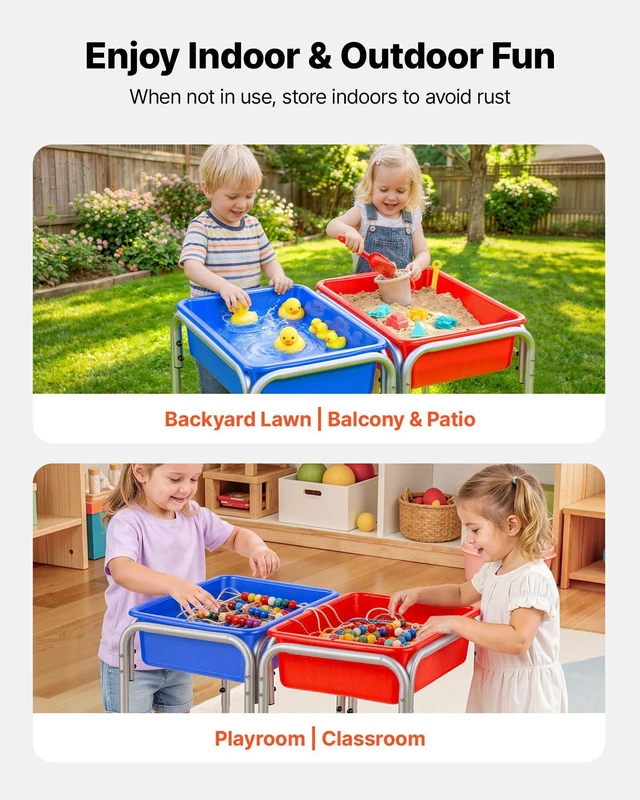 Alt view image 7 of 8 - VEVOR Sensory Table for Toddlers, Kids 2-Station Sand and Water Adjustable Play Table with Detachable Storage Bins and Non-Slip Feet, Carbon Steel Frame, Rounded Corners, for Boys and Girls Exploring