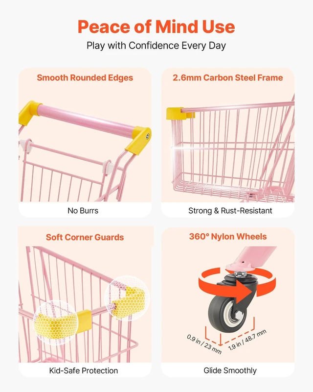 Alt view image 5 of 8 - VEVOR Shopping Cart for Kids, Sturdy Steel Frame, Grocery Store Pretend Play Toy with Wheels, Dense Mesh Basket, Toy Shopping Cart Trolley, Foldable Design, Flip-Open Back, for Kids & Toddlers Ages 3+