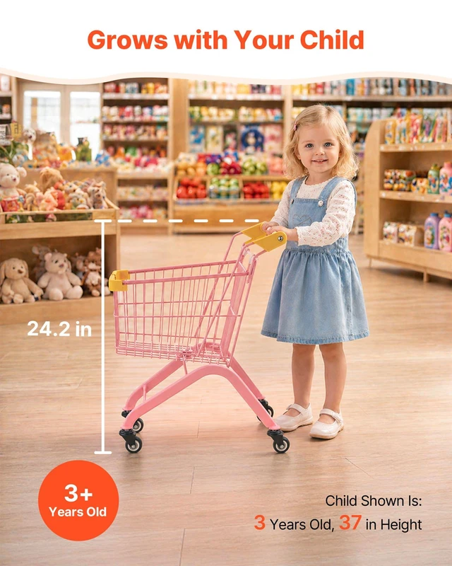 Alt view image 4 of 8 - VEVOR Shopping Cart for Kids, Sturdy Steel Frame, Grocery Store Pretend Play Toy with Wheels, Dense Mesh Basket, Toy Shopping Cart Trolley, Foldable Design, Flip-Open Back, for Kids & Toddlers Ages 3+