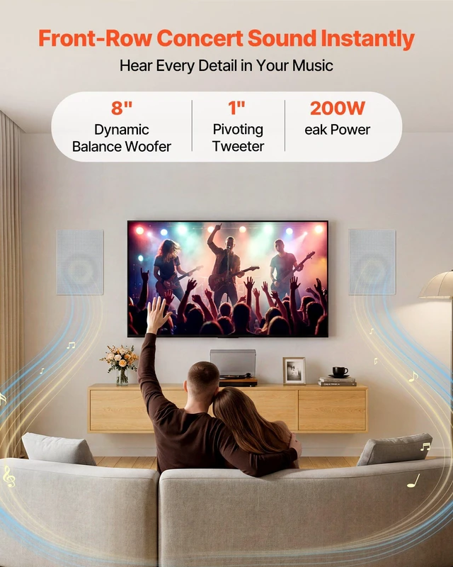Alt view image 2 of 8 - VEVOR In-Wall Speakers, 8", In Wall Speaker System with Paintable Grille, Hi-Fi Sound, 200W Peak, 2-Way Rectangular Speakers, for Damp Humid Indoor Placement, Bath, Kitchen, Covered Porches, 1 Pair