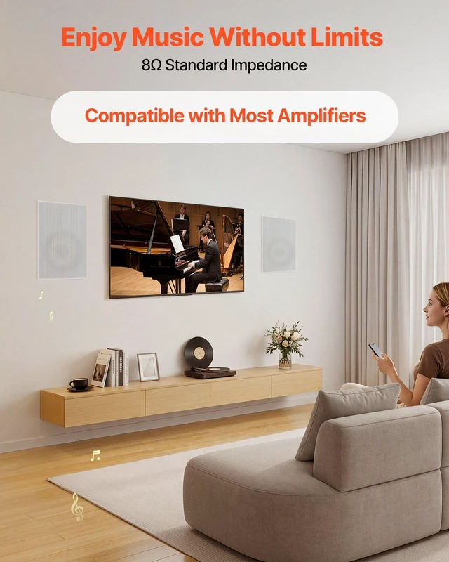 Alt view image 3 of 8 - VEVOR In-Wall Speakers, 8", In Wall Speaker System with Paintable Grille, Hi-Fi Sound, 200W Peak, 2-Way Rectangular Speakers, for Damp Humid Indoor Placement, Bath, Kitchen, Covered Porches, 1 Pair