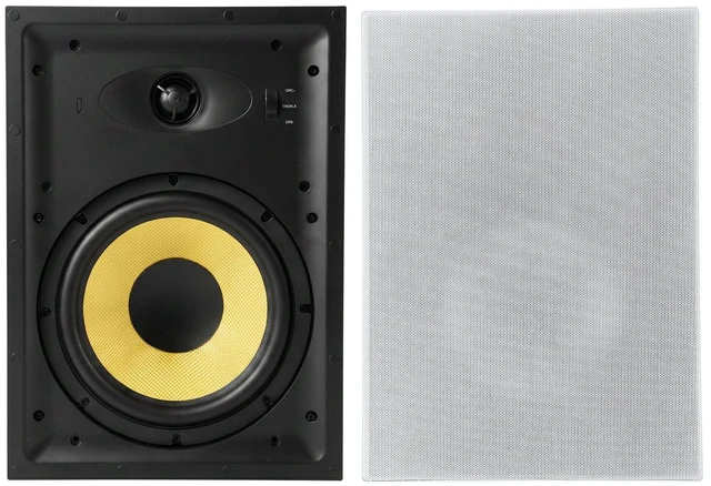 Main image of VEVOR In-Wall Speakers, 8", In Wall Speaker System with Paintable Grille, Hi-Fi Sound, 200W Peak, 2-Way Rectangular Speakers, for Damp Humid Indoor Placement, Bath, Kitchen, Covered Porches, 1 Pair