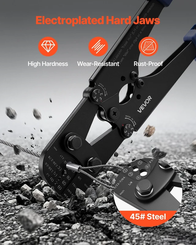 Alt view image 3 of 8 - VEVOR Crimping Tool, 3/64" - 1/8" Steel Wire Rope Crimper, with Clear Metric and Imperial Markings, Adjustable Force, Crimp Pliers for Aluminum Oval and Dual Sleeves, and Annealed Copper Sleeves