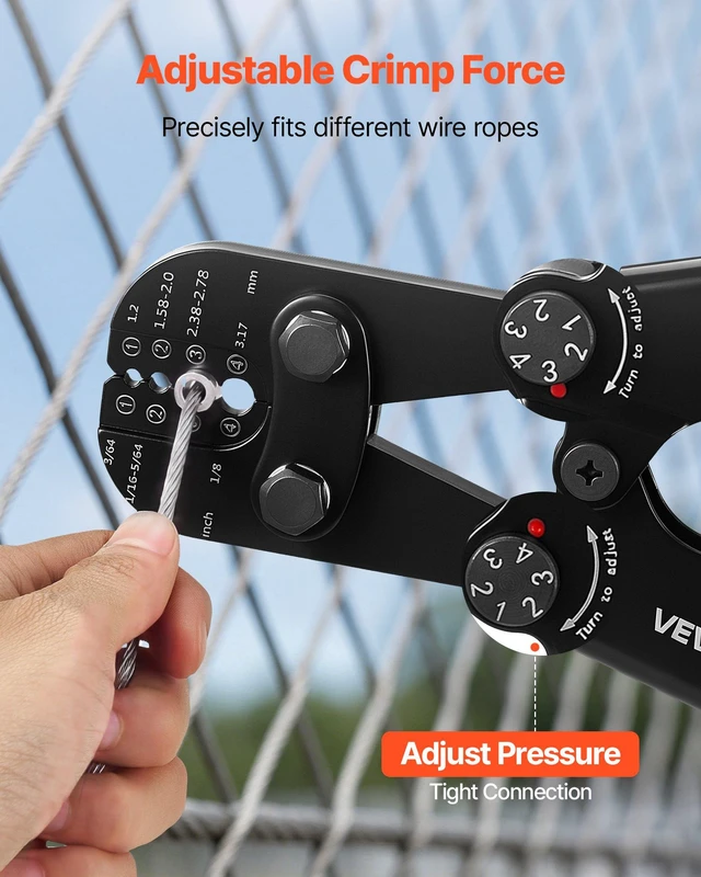 Alt view image 4 of 8 - VEVOR Crimping Tool, 3/64" - 1/8" Steel Wire Rope Crimper, with Clear Metric and Imperial Markings, Adjustable Force, Crimp Pliers for Aluminum Oval and Dual Sleeves, and Annealed Copper Sleeves