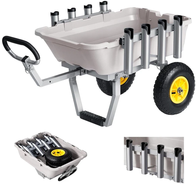 Main image of VEVOR Beach Fishing Cart, 200 lbs Load Capacity, Fishing Cart with Poly Bed, Heavy-Duty Aluminum Alloy Frame, 13-Inch All-Terrain Tires, 8 Rod Holders, Strap, Easy to Clean, for Outdoor Camping Picnic