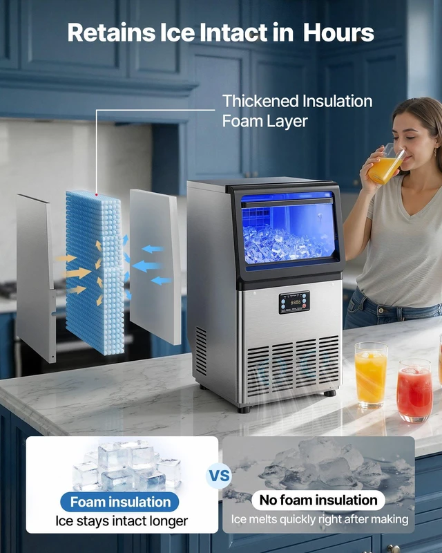 Alt view image 3 of 8 - VEVOR Commercial Ice Maker Machine, 80 lbs/24h with 13 lbs Storage Capacity, Countertop/Freestanding/Under Counter, Stainless Steel Ice Maker with LED Display & Self-Cleaning, for Home Bar Restaurant