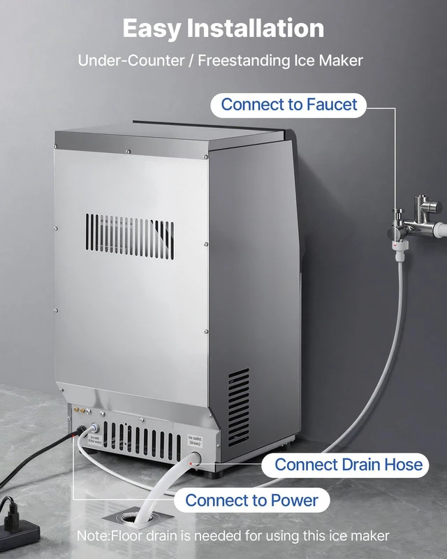 Alt view image 6 of 8 - VEVOR Commercial Ice Maker Machine, 80 lbs/24h with 13 lbs Storage Capacity, Countertop/Freestanding/Under Counter, Stainless Steel Ice Maker with LED Display & Self-Cleaning, for Home Bar Restaurant