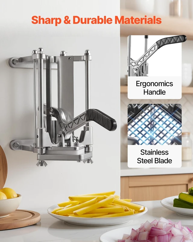 Alt view image 5 of 8 - VEVOR French Fry Cutter, Commercial Vegetable Chopper with 4 Blades - 1/4", 3/8", 6-Wedge Slicer & Apple Corer - Wall Mount Stainless Steel Potato Cutter, for Home & Restaurant Use
