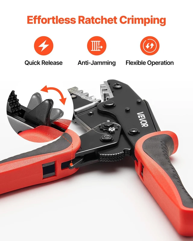 Alt view image 3 of 8 - VEVOR Crimping Tool, 24-10 AWG Ratcheting Wire Crimper Tool, Labor-Saving Electrical Terminal Crimp Pliers with Clear Metric & AWG Markings, Quick Release, Adjustable Pressure for Multiple Terminals