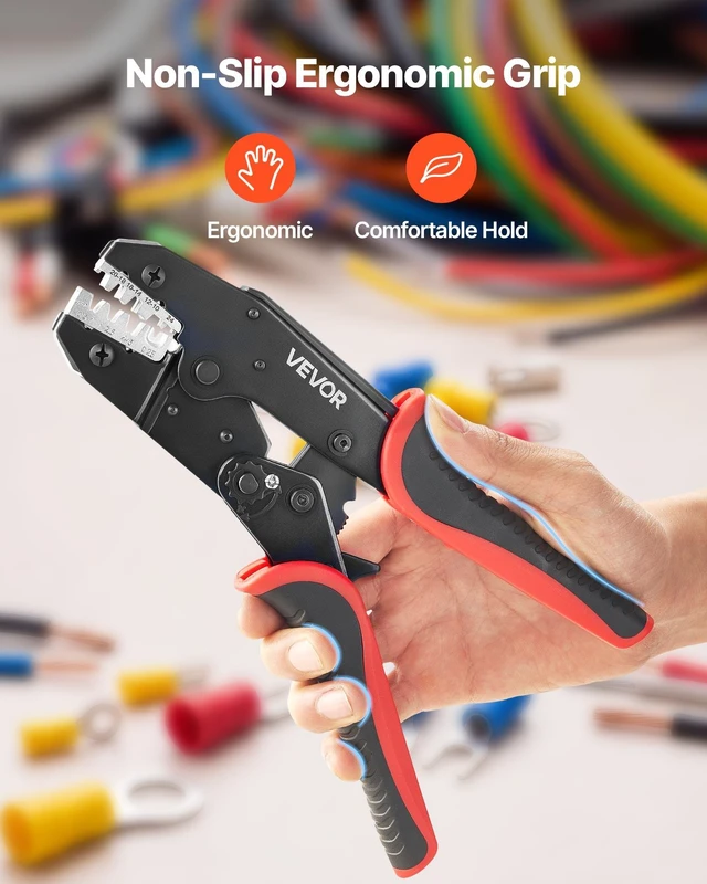 Alt view image 6 of 8 - VEVOR Crimping Tool, 24-10 AWG Ratcheting Wire Crimper Tool, Labor-Saving Electrical Terminal Crimp Pliers with Clear Metric & AWG Markings, Quick Release, Adjustable Pressure for Multiple Terminals