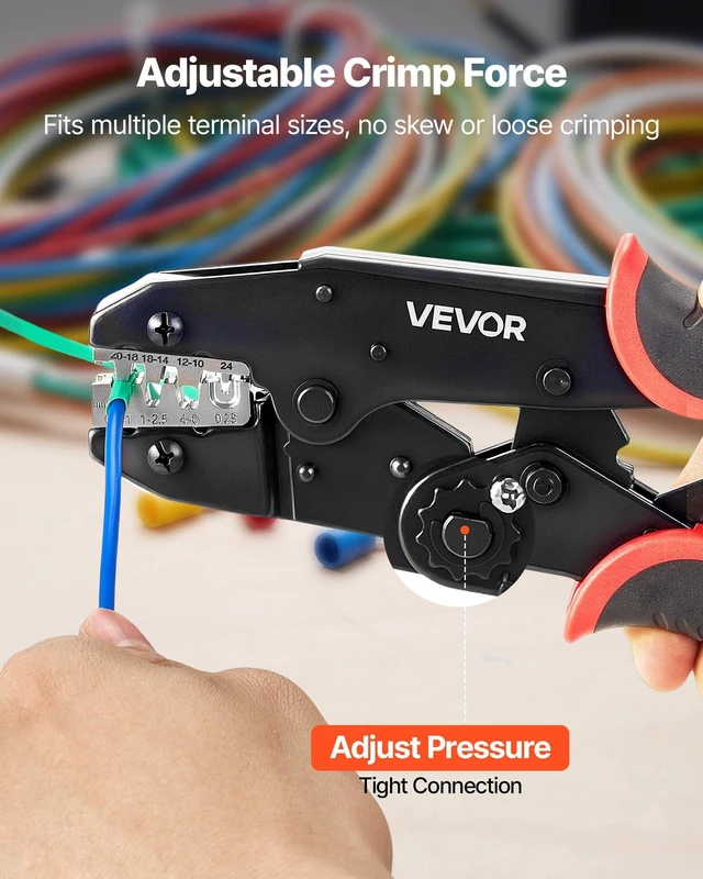 Alt view image 5 of 8 - VEVOR Crimping Tool, 24-10 AWG Ratcheting Wire Crimper Tool, Labor-Saving Electrical Terminal Crimp Pliers with Clear Metric & AWG Markings, Quick Release, Adjustable Pressure for Multiple Terminals