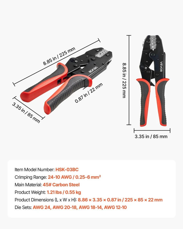 Alt view image 7 of 8 - VEVOR Crimping Tool, 24-10 AWG Ratcheting Wire Crimper Tool, Labor-Saving Electrical Terminal Crimp Pliers with Clear Metric & AWG Markings, Quick Release, Adjustable Pressure for Multiple Terminals