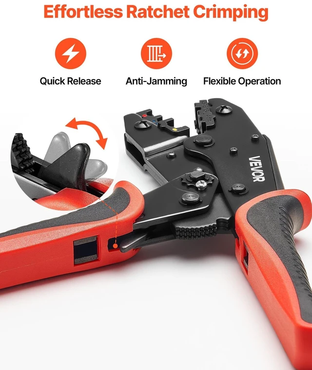 Alt view image 3 of 8 - VEVOR Crimping Tool, 22-10 AWG Ratcheting Wire Crimper Tool, Labor-Saving Electrical Terminal Crimp Pliers with Clear Metric & AWG Markings, Quick Release, Adjustable Force for Multiple Terminals