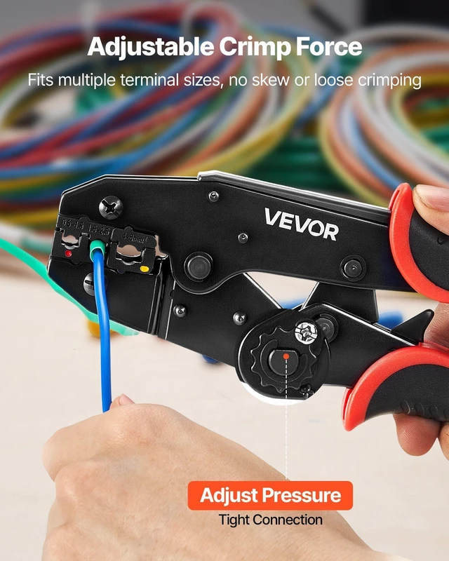 Alt view image 5 of 8 - VEVOR Crimping Tool, 22-10 AWG Ratcheting Wire Crimper Tool, Labor-Saving Electrical Terminal Crimp Pliers with Clear Metric & AWG Markings, Quick Release, Adjustable Force for Multiple Terminals