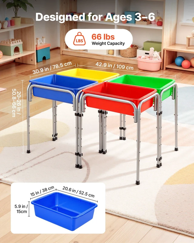 Alt view image 4 of 8 - VEVOR Sensory Table for Toddlers, Kids 4-Station Sand and Water Adjustable Play Table with Detachable Storage Bins and Non-Slip Feet, Carbon Steel Frame, Rounded Corners, for Boys and Girls Exploring