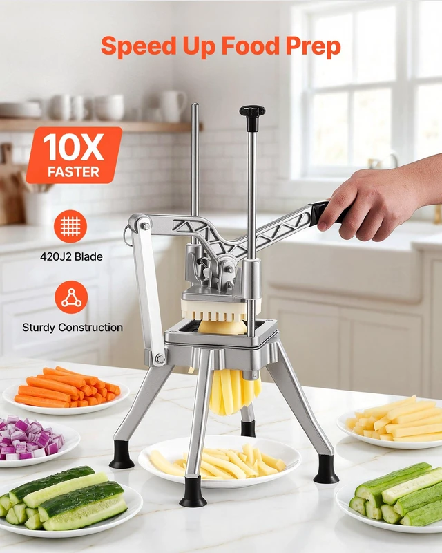 Alt view image 2 of 8 - VEVOR French Fry Cutter, 3/8" Blade Commercial Vegetable Chopper, Lever-Action Vegetable Dicer with Ergonomic Handle, Stainless Steel Potato Slicer for Classic Cut Fries, Onion, Carrots, Bell Pepper