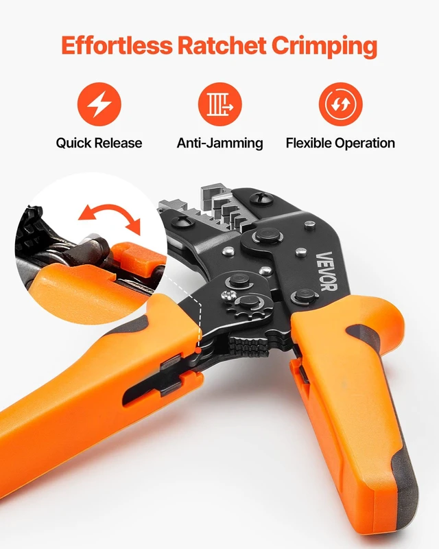 Alt view image 3 of 8 - VEVOR Crimping Tool, 24-12 AWG Ratcheting Wire Crimper Tool, Labor-Saving Electrical Terminal Crimp Pliers with Clear Metric & AWG Markings, Quick Release, Adjustable Pressure for Multiple Terminals