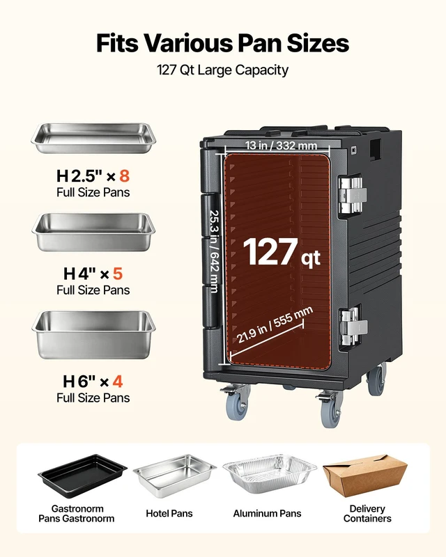 Alt view image 4 of 8 - VEVOR Insulated Food Pan Carrier, 127 Qt Non-Electrical Food Warmer, with Swivel Wheel & 304 Stainless Steel Latch, LLDPE Stackable Hot Box, for Various Pan Sizes(NOT Included), Fit Catering BBQ Event