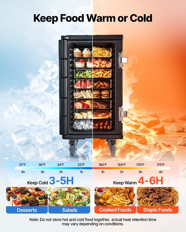 Alt view image 2 of 8 - VEVOR Insulated Food Pan Carrier, 127 Qt Non-Electrical Food Warmer, with Swivel Wheel & 304 Stainless Steel Latch, LLDPE Stackable Hot Box, for Various Pan Sizes(NOT Included), Fit Catering BBQ Event