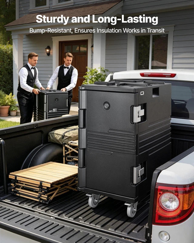 Alt view image 6 of 8 - VEVOR Insulated Food Pan Carrier, 127 Qt Non-Electrical Food Warmer, with Swivel Wheel & 304 Stainless Steel Latch, LLDPE Stackable Hot Box, for Various Pan Sizes(NOT Included), Fit Catering BBQ Event
