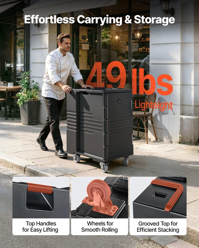 Alt view image 5 of 8 - VEVOR Insulated Food Pan Carrier, 127 Qt Non-Electrical Food Warmer, with Swivel Wheel & 304 Stainless Steel Latch, LLDPE Stackable Hot Box, for Various Pan Sizes(NOT Included), Fit Catering BBQ Event