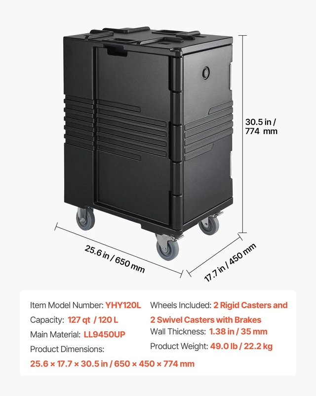 Alt view image 7 of 8 - VEVOR Insulated Food Pan Carrier, 127 Qt Non-Electrical Food Warmer, with Swivel Wheel & 304 Stainless Steel Latch, LLDPE Stackable Hot Box, for Various Pan Sizes(NOT Included), Fit Catering BBQ Event