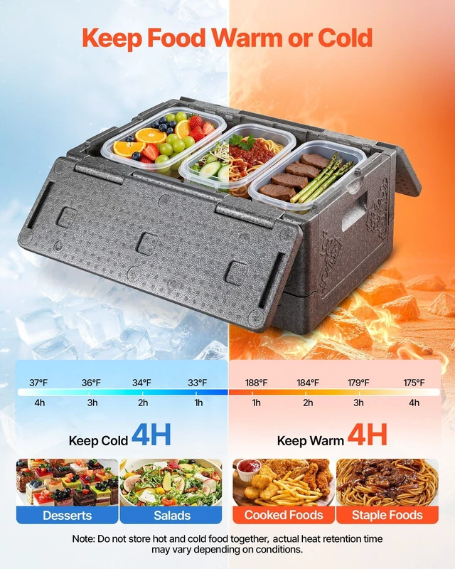 Alt view image 2 of 8 - VEVOR Collapsible Insulated Food Warmer, 40 Qt Non-Electrical Thermal Carrier, Lightweight and High-rigidity EPP Hot Box, for Delivery, Transport, Catering BBQ Event, Keeps Warm/Cold 4 Hours (Gray)