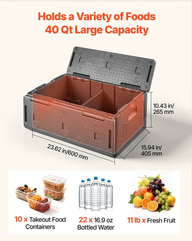 Alt view image 4 of 8 - VEVOR Collapsible Insulated Food Warmer, 40 Qt Non-Electrical Thermal Carrier, Lightweight and High-rigidity EPP Hot Box, for Delivery, Transport, Catering BBQ Event, Keeps Warm/Cold 4 Hours (Gray)