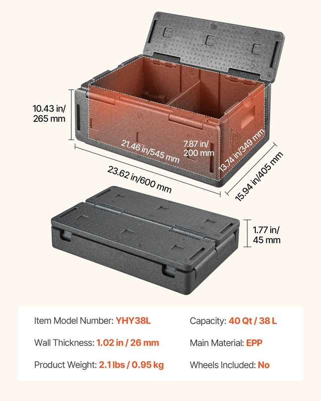 Alt view image 7 of 8 - VEVOR Collapsible Insulated Food Warmer, 40 Qt Non-Electrical Thermal Carrier, Lightweight and High-rigidity EPP Hot Box, for Delivery, Transport, Catering BBQ Event, Keeps Warm/Cold 4 Hours (Gray)