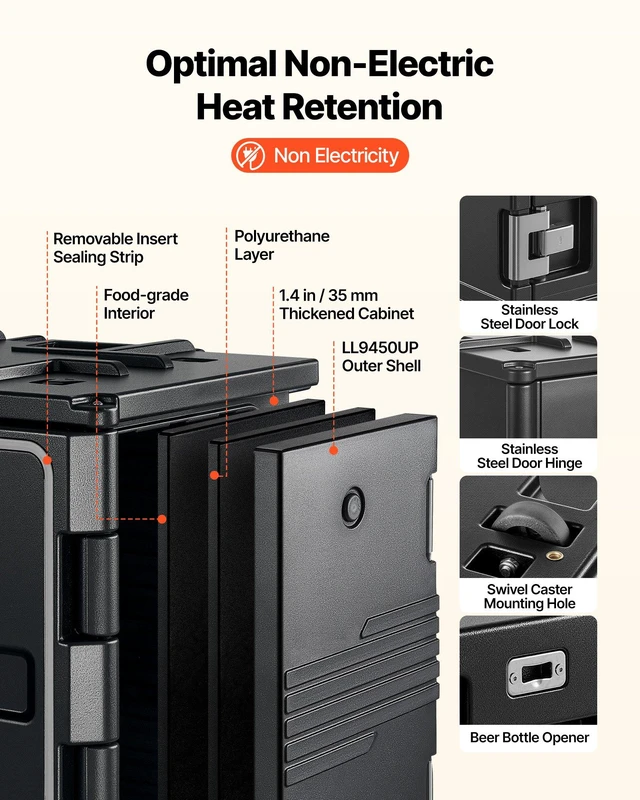 Alt view image 3 of 8 - VEVOR Insulated Food Pan Carrier, 95 Qt Non-Electrical Food Warmer, with Wheel & 304 Stainless Steel Latch, LLDPE Stackable Hot Box, for Various Pan Sizes(NOT Included), Fit Catering BBQ Event(Black)