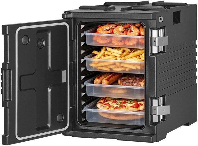 Main image of VEVOR Insulated Food Pan Carrier, 95 Qt Non-Electrical Food Warmer, with Wheel & 304 Stainless Steel Latch, LLDPE Stackable Hot Box, for Various Pan Sizes(NOT Included), Fit Catering BBQ Event(Black)