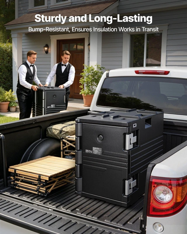 Alt view image 6 of 8 - VEVOR Insulated Food Pan Carrier, 95 Qt Non-Electrical Food Warmer, with Wheel & 304 Stainless Steel Latch, LLDPE Stackable Hot Box, for Various Pan Sizes(NOT Included), Fit Catering BBQ Event(Black)